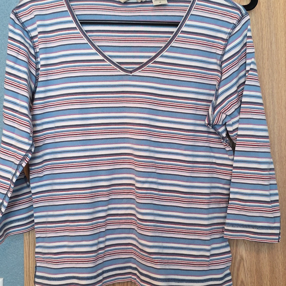 Eddie Bauer Multicolor Striped V-Neck Long Sleeve Top